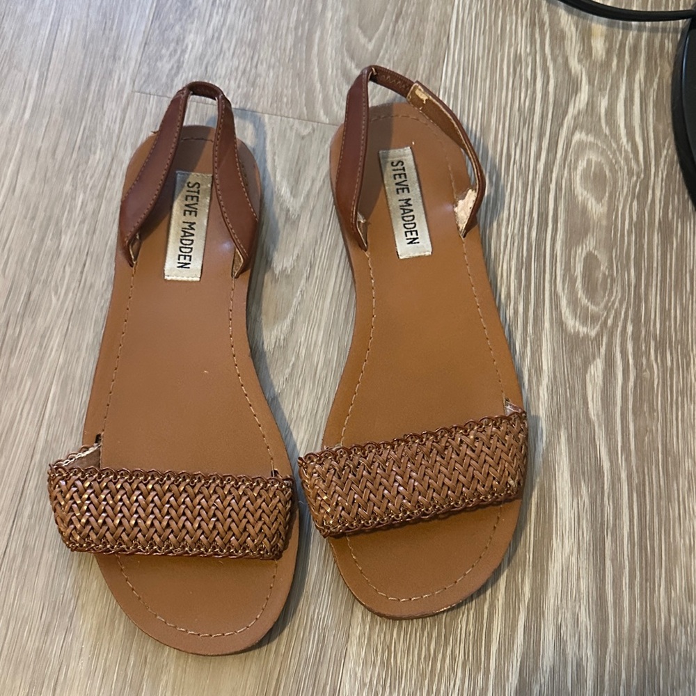 Steve Madden Tan Woven Strap Sandals